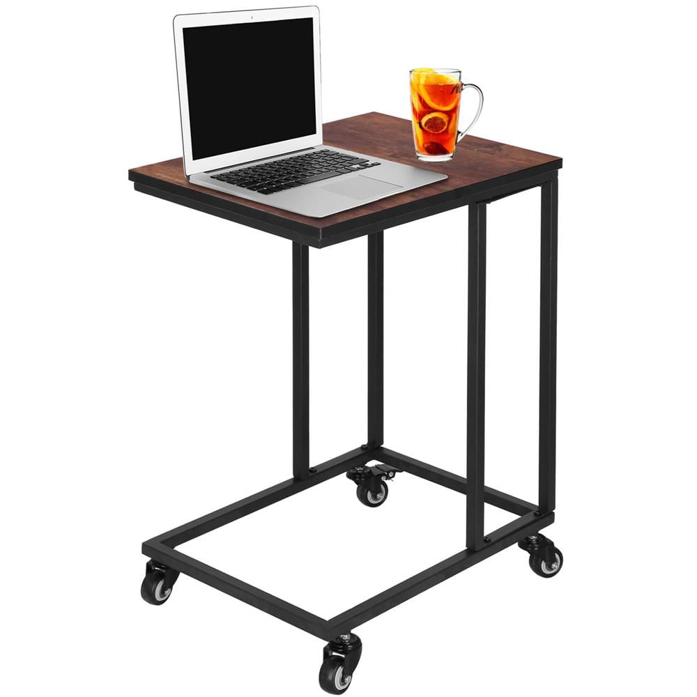 Masuta de cafea, cu cadru de otel si roti, industrial, 35x50x66 cm, maro wenge — imaginea 4