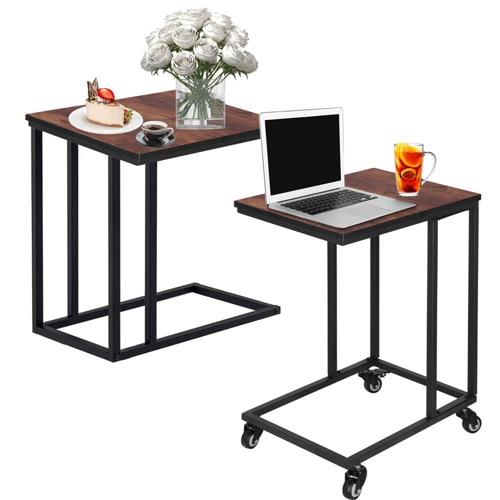 Masuta de cafea, cu cadru de otel si roti, industrial, 35x50x66 cm, maro wenge — imaginea 6