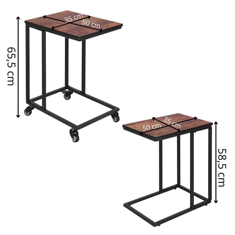 Masuta de cafea, cu cadru de otel si roti, industrial, 35x50x66 cm, maro wenge — imaginea 8