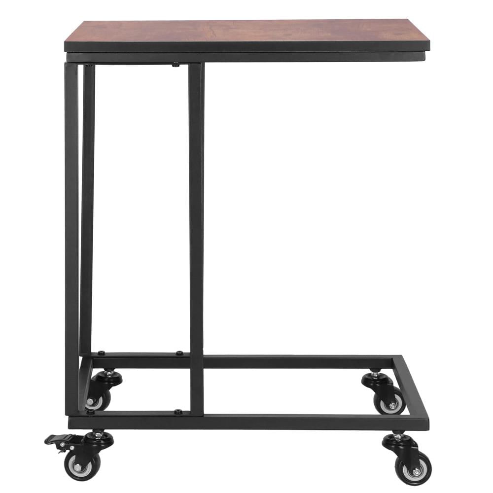 Masuta de cafea, cu cadru de otel si roti, industrial, 35x50x66 cm, maro wenge — imaginea 9