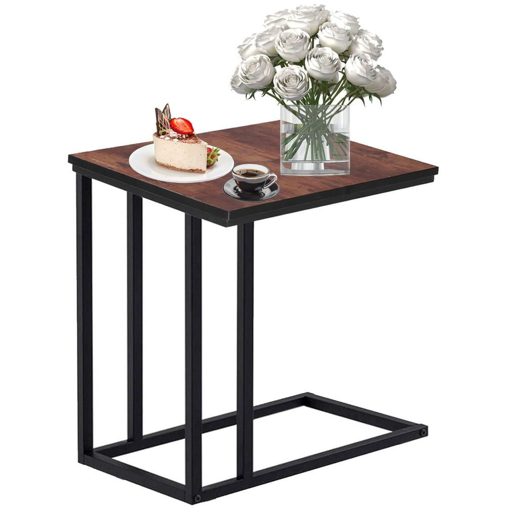 Masuta de cafea, cu cadru de otel si roti, industrial, 35x50x66 cm, maro wenge — imaginea 12