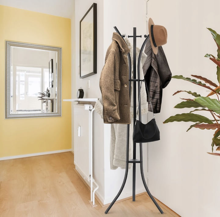 Cuier hol metalic 170 cm, design minimalist, negru — imaginea 2