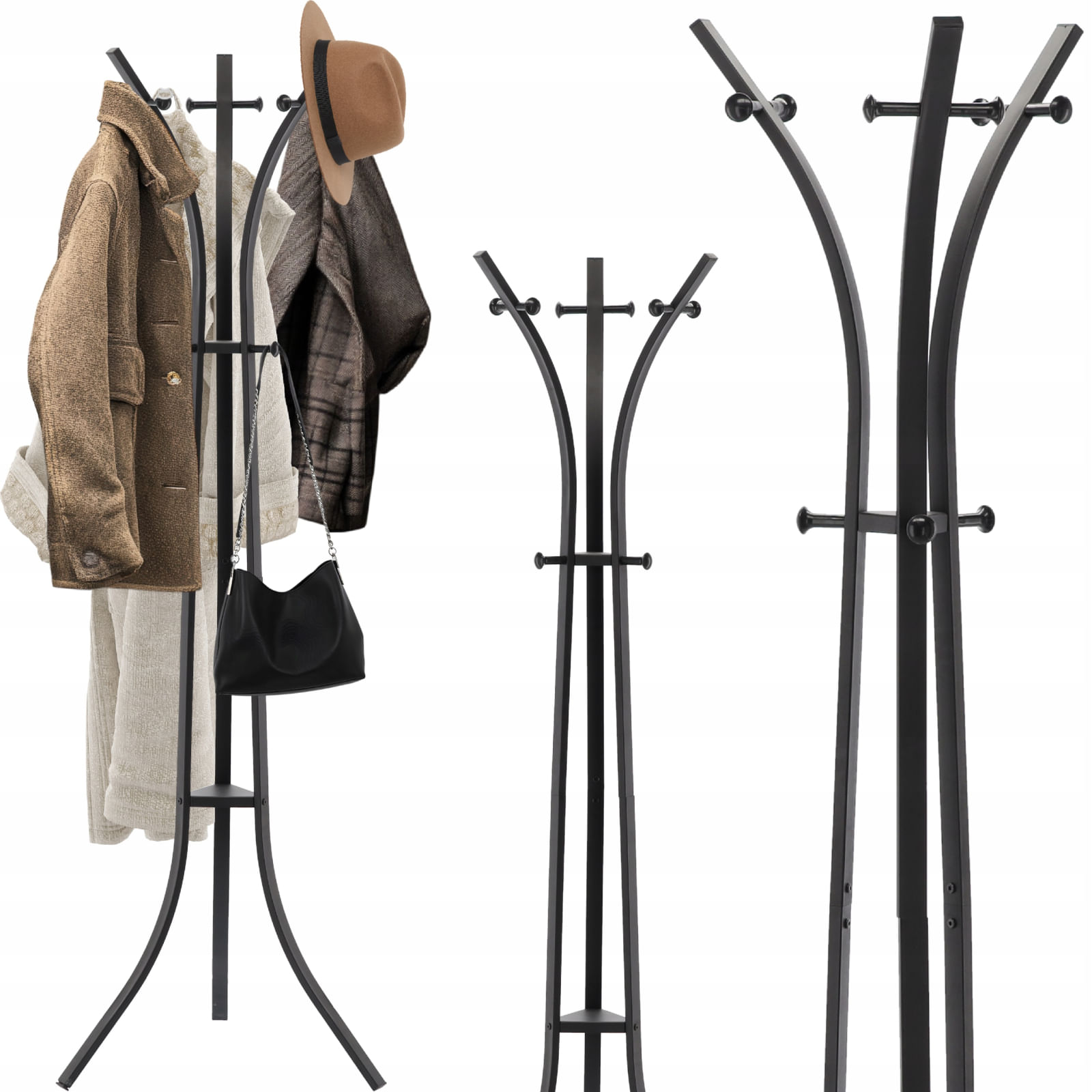 Cuier hol metalic 170 cm, design minimalist, negru — imaginea 3