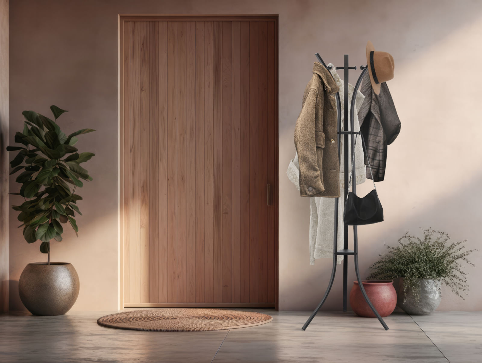 Cuier hol metalic 170 cm, design minimalist, negru — imaginea 4