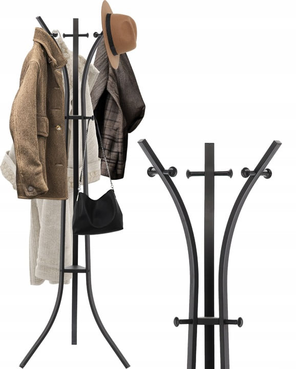 Cuier hol metalic 170 cm, design minimalist, negru — imaginea 5