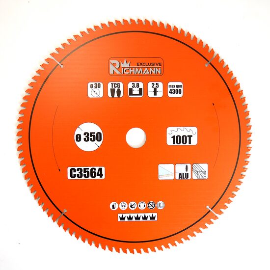Disc circular vidia Multimaterial pentru aluminiu, lemn, 100 dinti, 350x30 mm, Richmann Exclusive