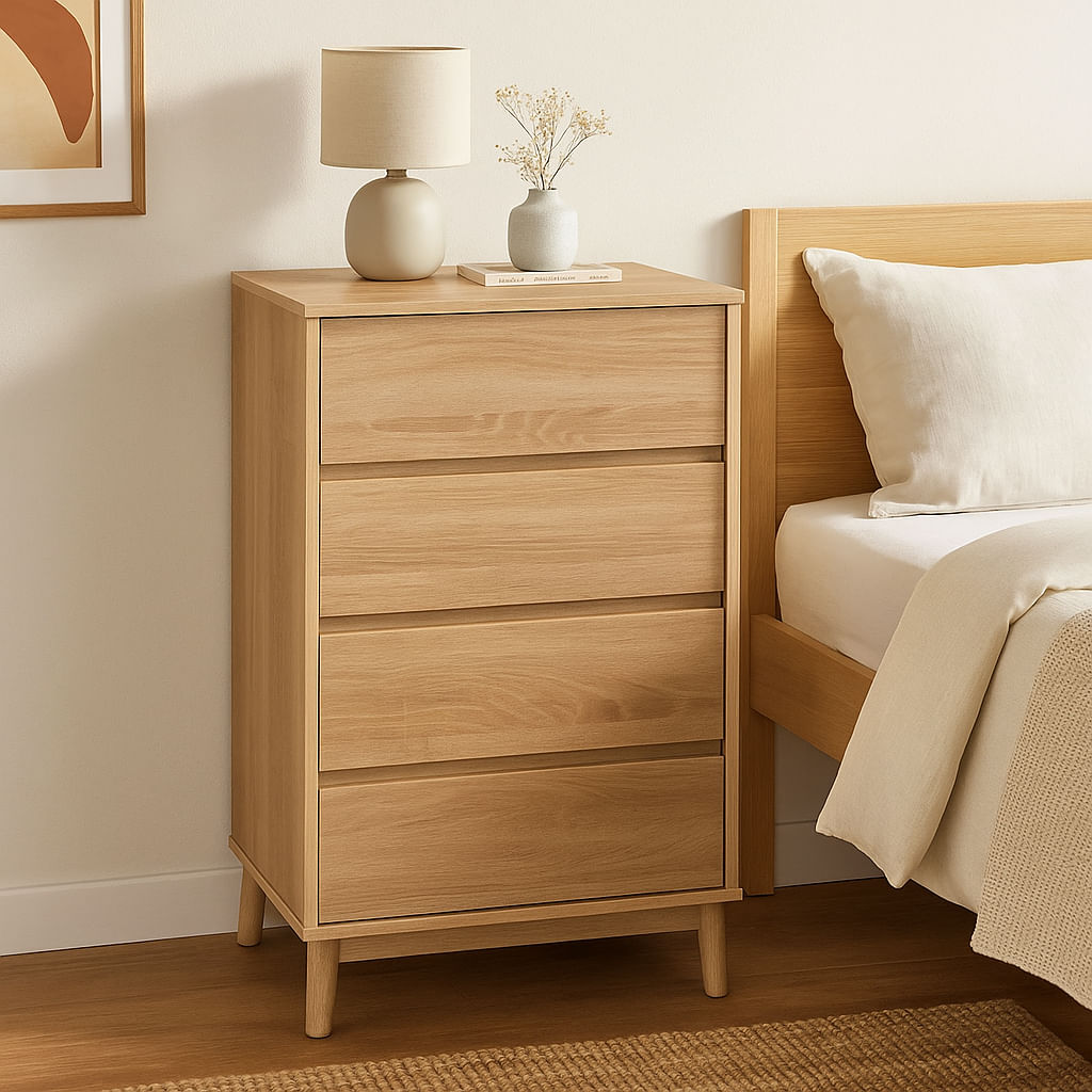 Noptiera Abana cu 4 sertare, PAL si MDF, 60x40x107 cm, bej — imaginea 3