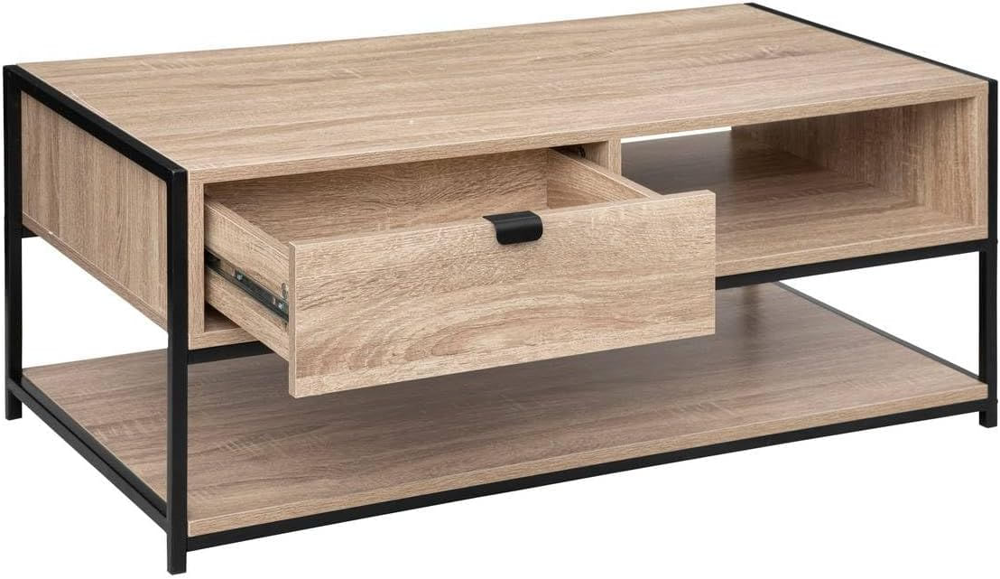 Masuta cafea 5Five Aliaj cu design rectangular, finisaj stejar, 100x40x50 cm, bej — imaginea 2