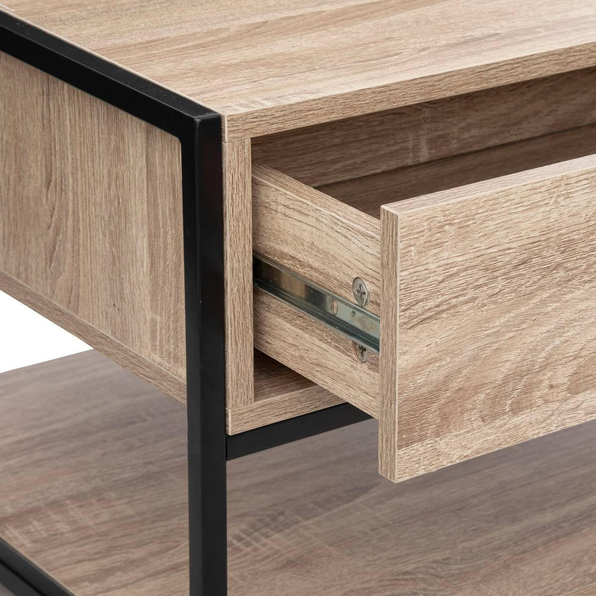 Masuta cafea 5Five Aliaj cu design rectangular, finisaj stejar, 100x40x50 cm, bej — imaginea 5