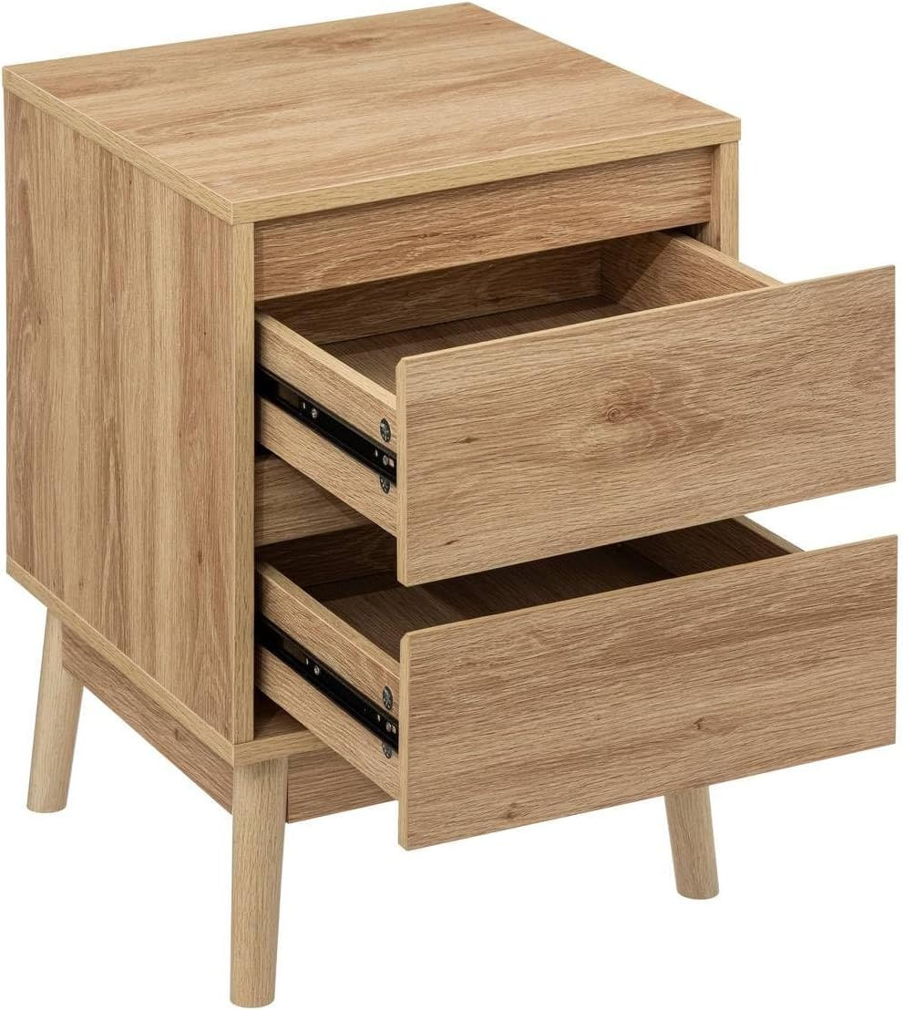 Noptiera 5Five Abana cu 2 sertare, PAL, finisaj stejar, 40x40x56 cm, bej — imaginea 3