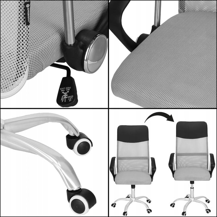 Scaun de birou ergonomic cu reglaj pe inaltime, material tip mesh si ecopiele, 58x60x117 cm, gri — imaginea 2
