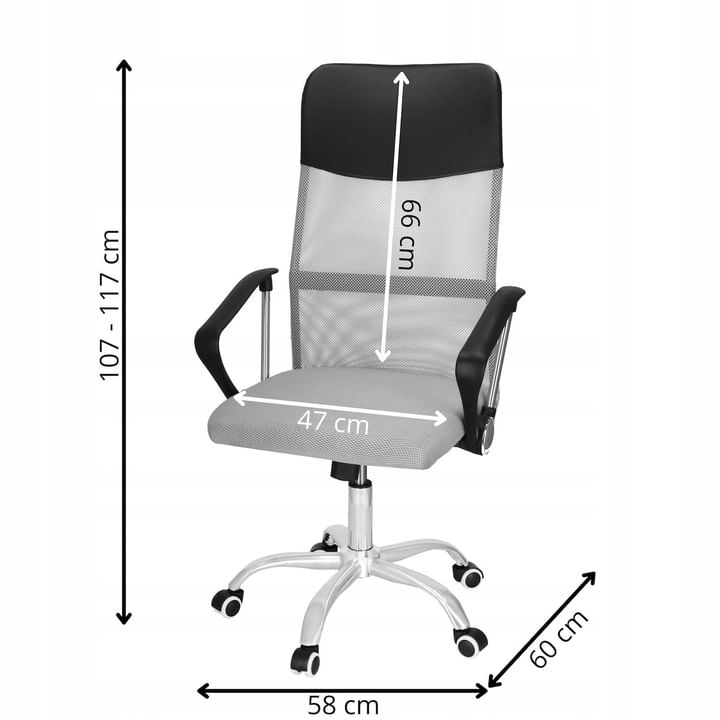Scaun de birou ergonomic cu reglaj pe inaltime, material tip mesh si ecopiele, 58x60x117 cm, gri — imaginea 3