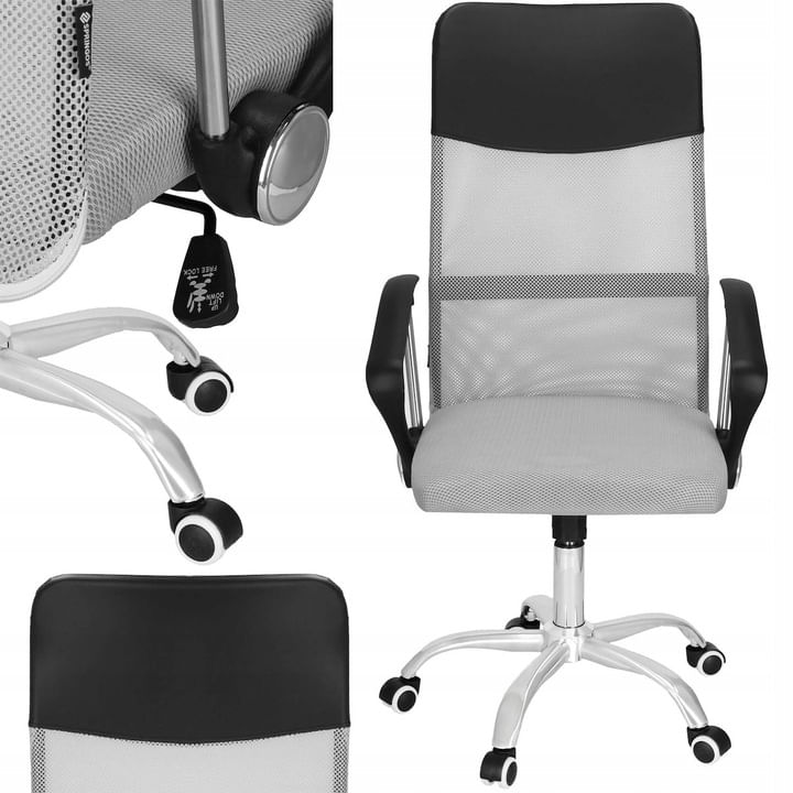 Scaun de birou ergonomic cu reglaj pe inaltime, material tip mesh si ecopiele, 58x60x117 cm, gri — imaginea 6