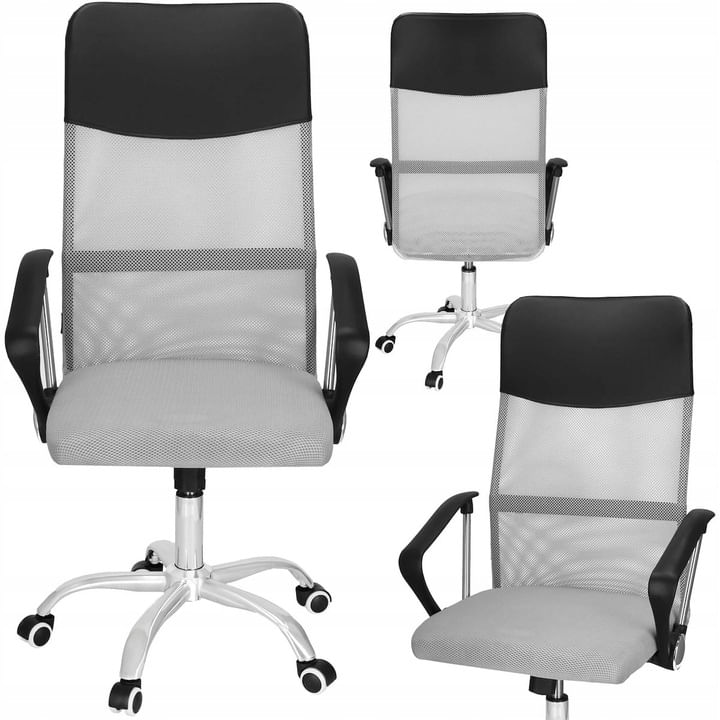 Scaun de birou ergonomic cu reglaj pe inaltime, material tip mesh si ecopiele, 58x60x117 cm, gri — imaginea 7