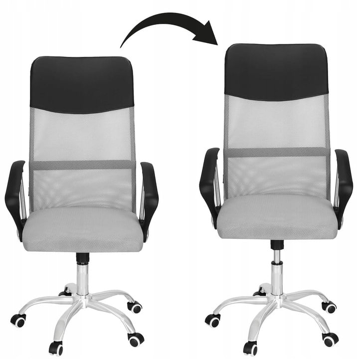 Scaun de birou ergonomic cu reglaj pe inaltime, material tip mesh si ecopiele, 58x60x117 cm, gri — imaginea 8
