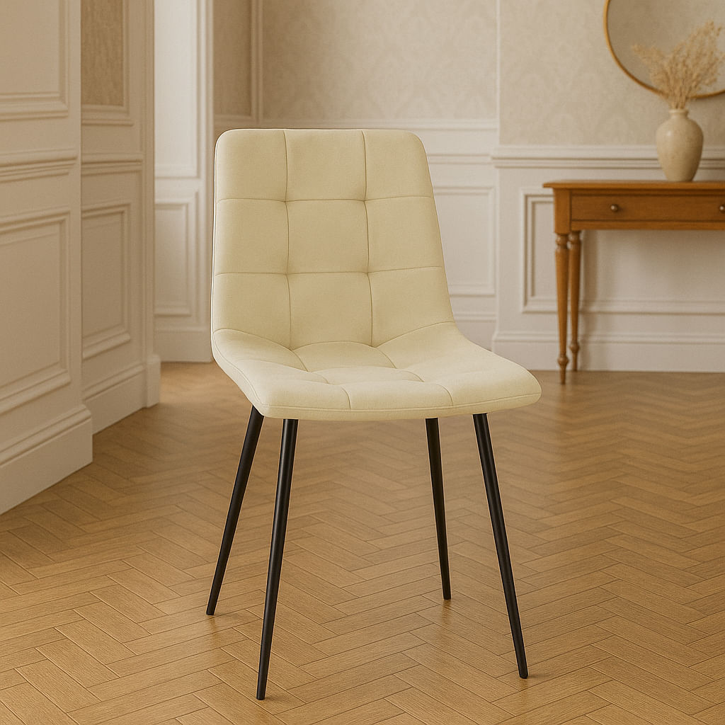 Scaun living tapitat cu catifea, spatar matlasat, 44x54x89 cm, bej — imaginea 4