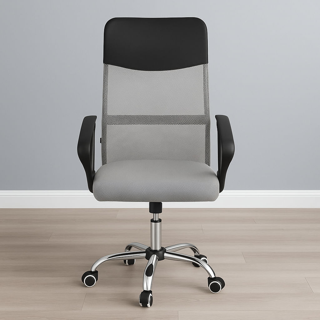 Scaun de birou ergonomic cu reglaj pe inaltime, material tip mesh si ecopiele, 58x60x117 cm, gri — imaginea 10