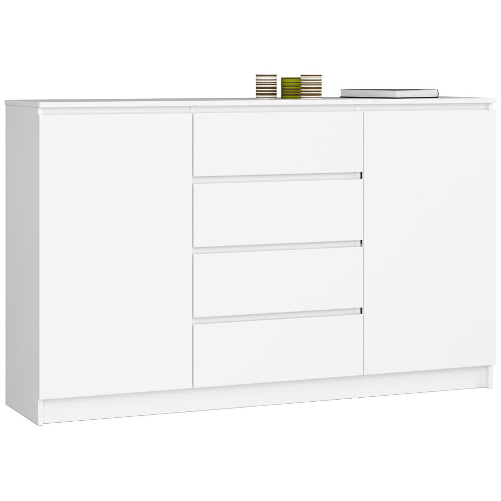 Comoda K160, cu 4 sertare si 2 dulapuri, PAL laminat 16 mm, 160x40x99 cm, alb — imaginea 2
