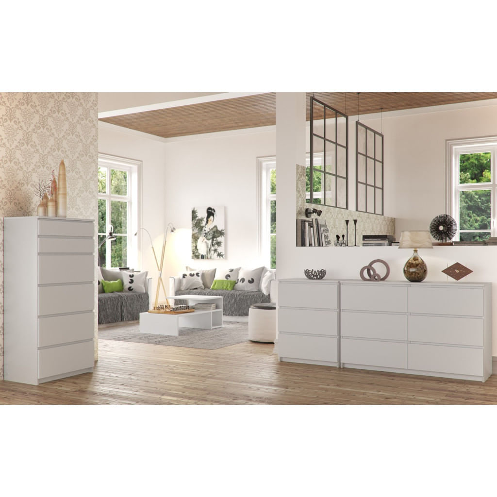 Comoda K160, cu 4 sertare si 2 dulapuri, PAL laminat 16 mm, 160x40x99 cm, alb — imaginea 5
