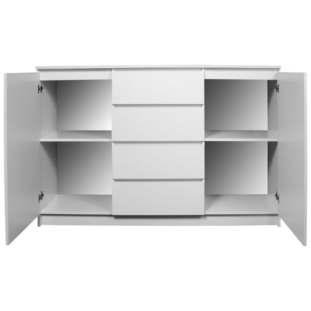 Comoda K160, cu 4 sertare si 2 dulapuri, PAL laminat 16 mm, 160x40x99 cm, alb — imaginea 7