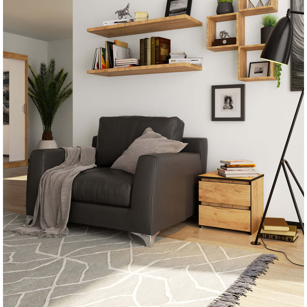 Noptiera cu 2 sertare, din PAL laminat, 40x35x40 cm, stejar craft — imaginea 5