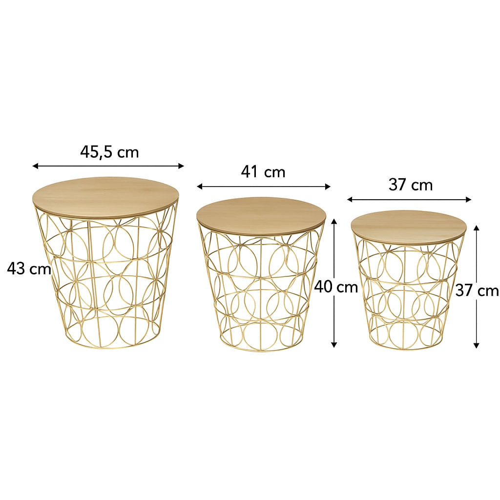 Set 3 masute cafea Atmosphera Kumi, structura metal, diametru 37, 41 si 46 cm, auriu — imaginea 2