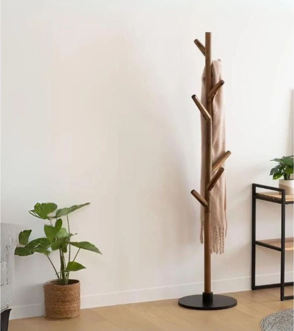 Cuier Atmosphera Wild cu 7 agatatori, lemn si MDF, 39x39x178 cm, maro — imaginea 2