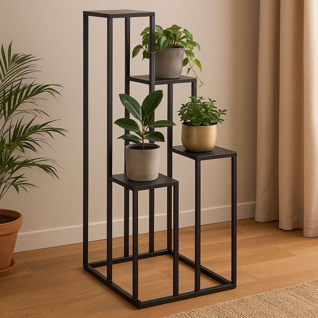 Suport plante Atmosphera cu 4 niveluri, structura metalica, 36x36x87 cm, negru — imaginea 4