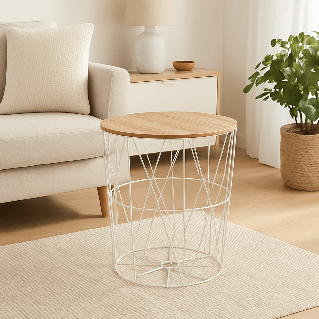 Masuta cafea Atmosphera Kumi, otel si MDF, 47x57 cm, alb — imaginea 3