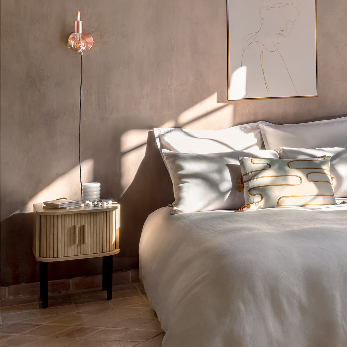 Noptiera Atmosphera Colva cu 2 usi, MDF si picioare metalice, 40x40x53 cm, bej — imaginea 2