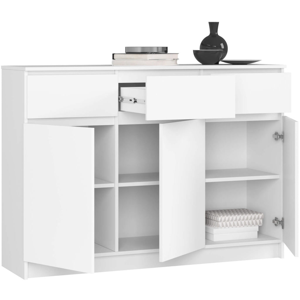 Comoda cu 3 usi si 3 sertare, PAL laminat, 138x40x99 cm, alb mat — imaginea 3