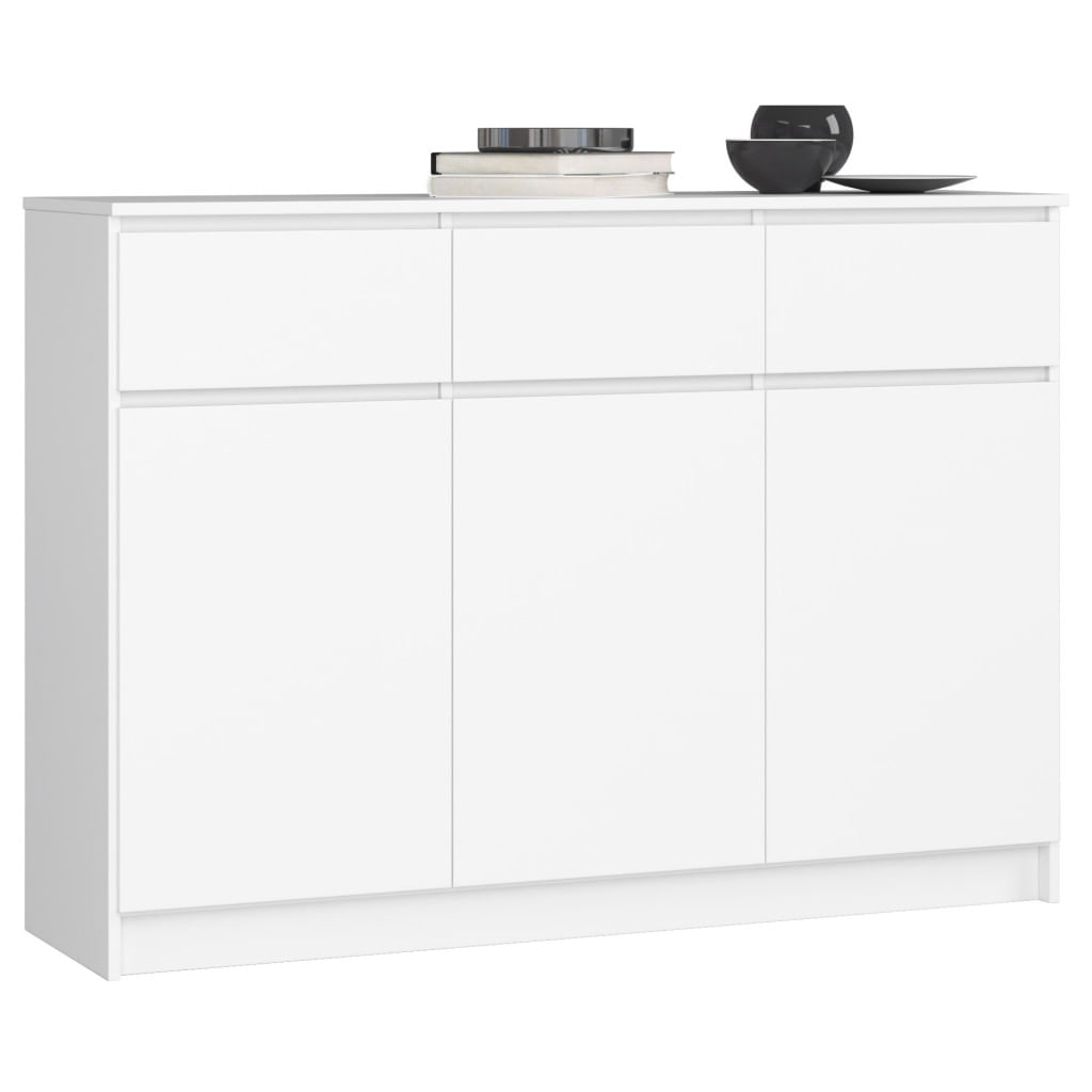 Comoda cu 3 usi si 3 sertare, PAL laminat, 138x40x99 cm, alb mat — imaginea 5