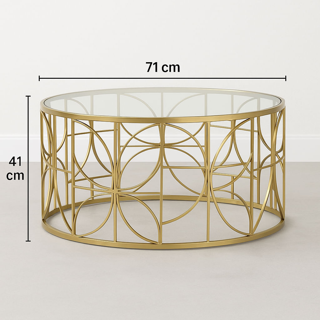 Masa cafea Atmosphera Artifice rotunda, sticla si metal, 71x41 cm, auriu — imaginea 3