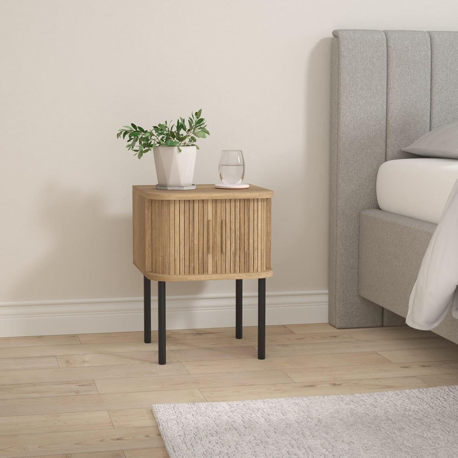 Noptiera Atmosphera Colva cu 2 usi, MDF si picioare metalice, 40x40x53 cm, bej — imaginea 4