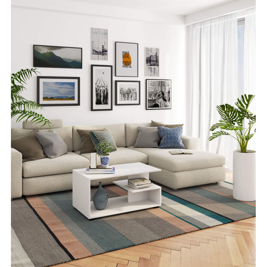 Masuta de cafea, PAL laminat, 90x51x45 cm, alb — imaginea 4