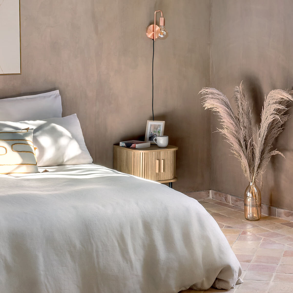 Noptiera Atmosphera Colva cu 2 usi, MDF si picioare metalice, 40x40x53 cm, bej — imaginea 5