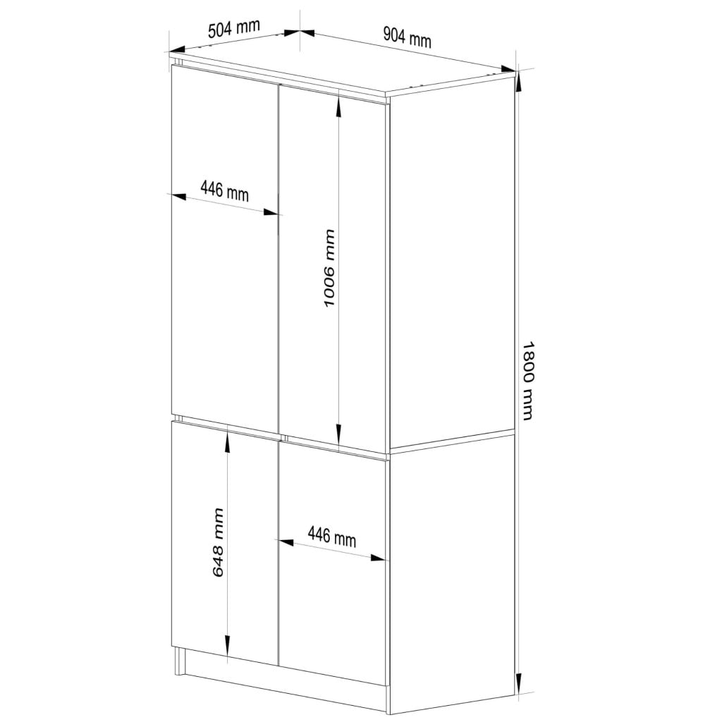 Dulap cu 4 usi, rafturi si bara pentru umerase, PAL laminat, 90x51x180 cm, gri grafit