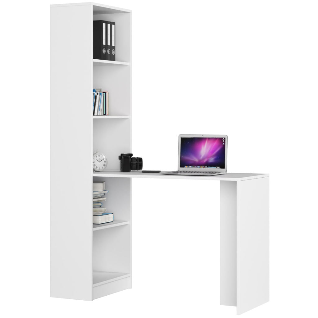Birou cu rafturi SMART, PAL laminat, 125x50x180 cm, alb — imaginea 2