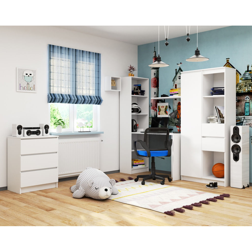 Birou cu rafturi SMART, PAL laminat, 125x50x180 cm, alb — imaginea 3