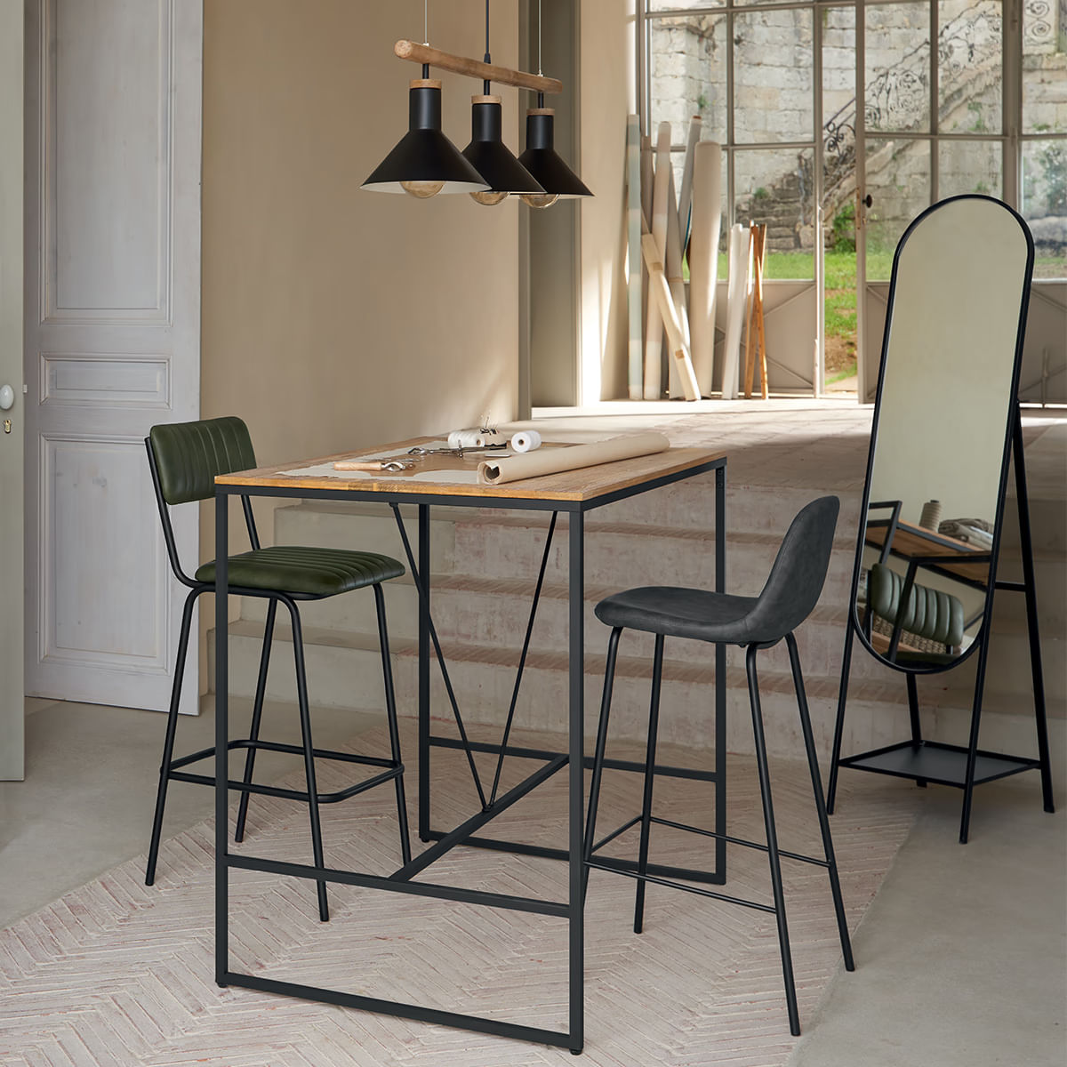Scaun bar Atmosphera Vladi, cadru metal si lemn, 44x42x95 cm, gri — imaginea 3