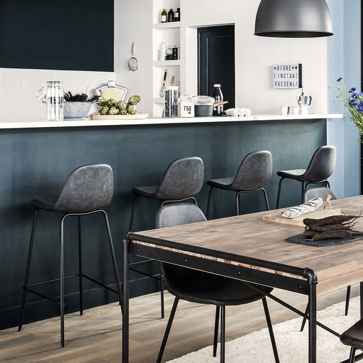 Scaun bar Atmosphera Vladi, cadru metal si lemn, 44x42x95 cm, gri — imaginea 4