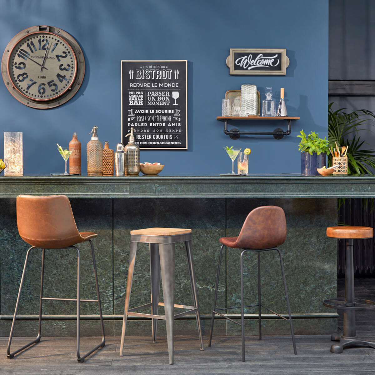 Scaun bar Atmosphera Vladi, cadru metal si lemn, 44x42x95 cm, maro — imaginea 4