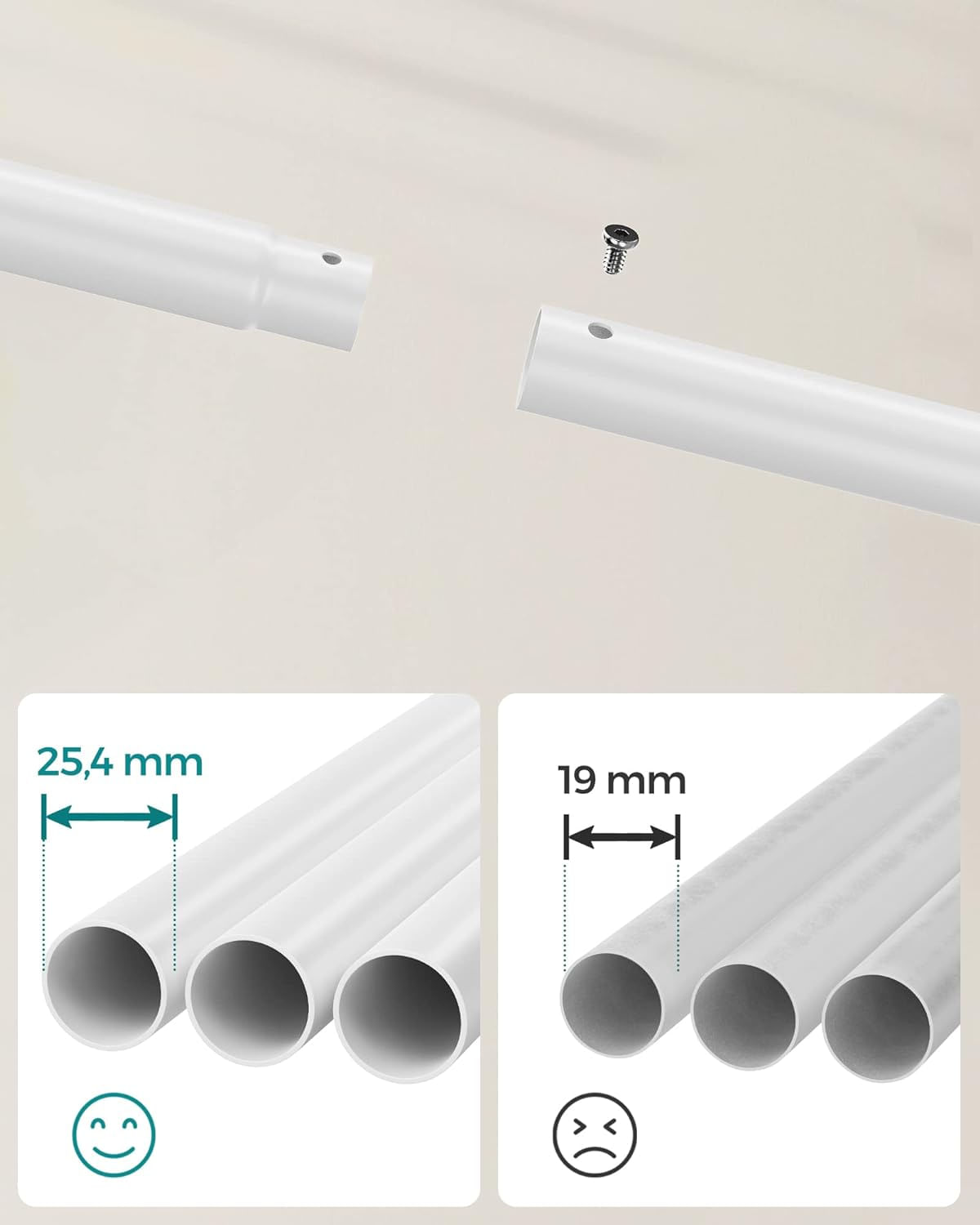 Suport pentru haine pe roti, cu polita, sina dubla, cadru metalic, sarcina 100kg, 53x104x155cm, alb — imaginea 3