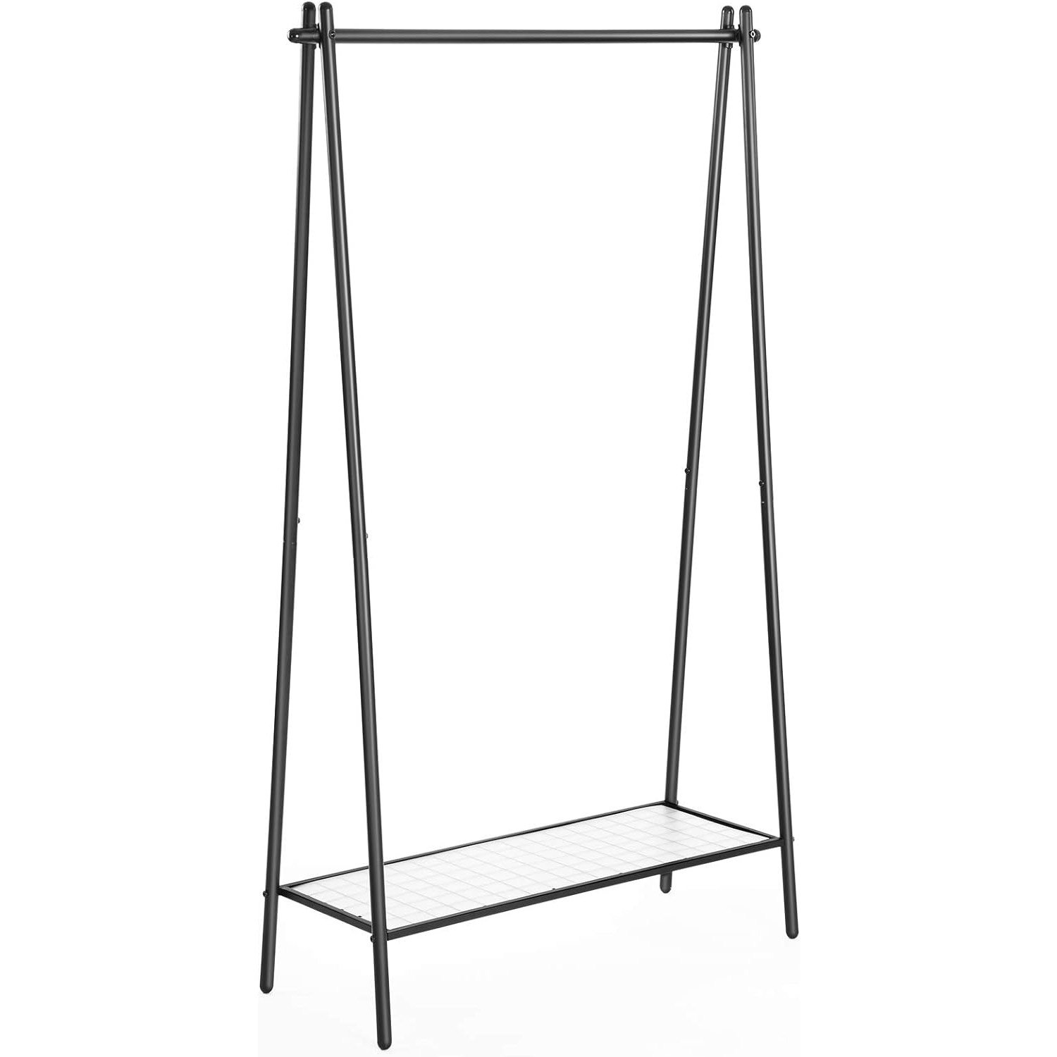 Suport pentru haine cu cadru din otel, cu sina de agatat si raft, 34x93x153cm, negru mat — imaginea 2