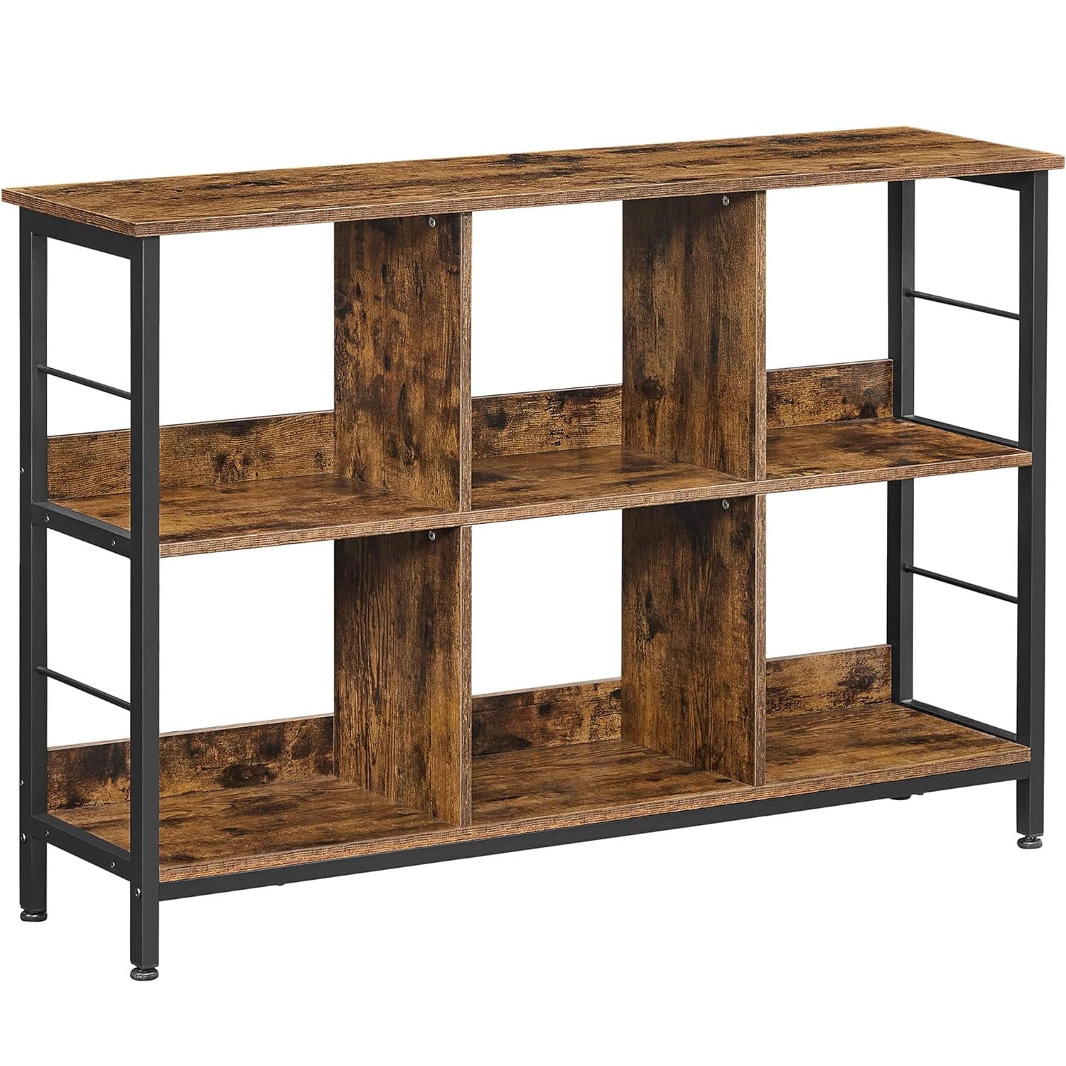 Biblioteca, raft cu 6 unitati de depozitare, din lemn, 33x120x80 cm, maro rustic — imaginea 5