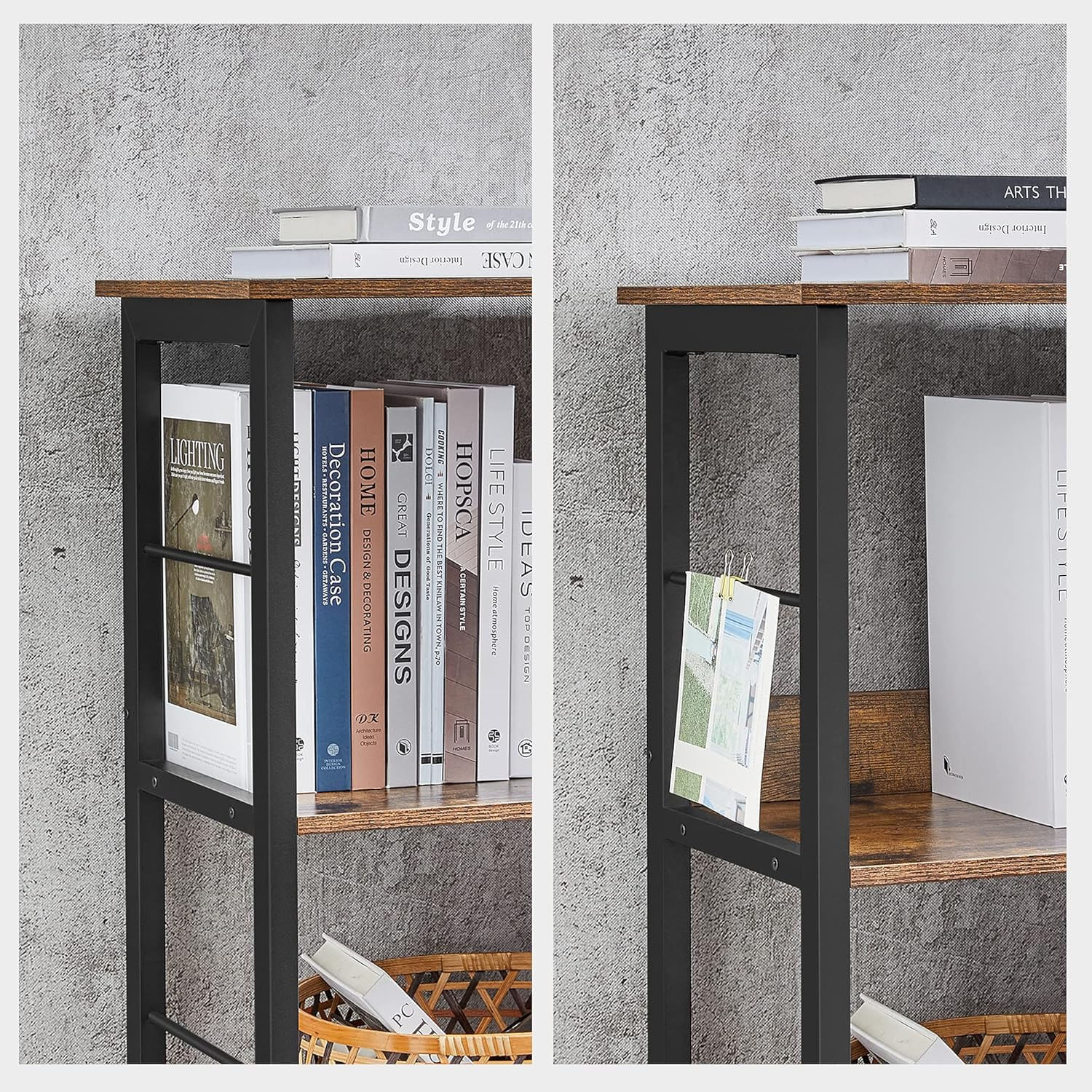 Biblioteca, raft cu 6 unitati de depozitare, din lemn, 33x120x80 cm, maro rustic — imaginea 7