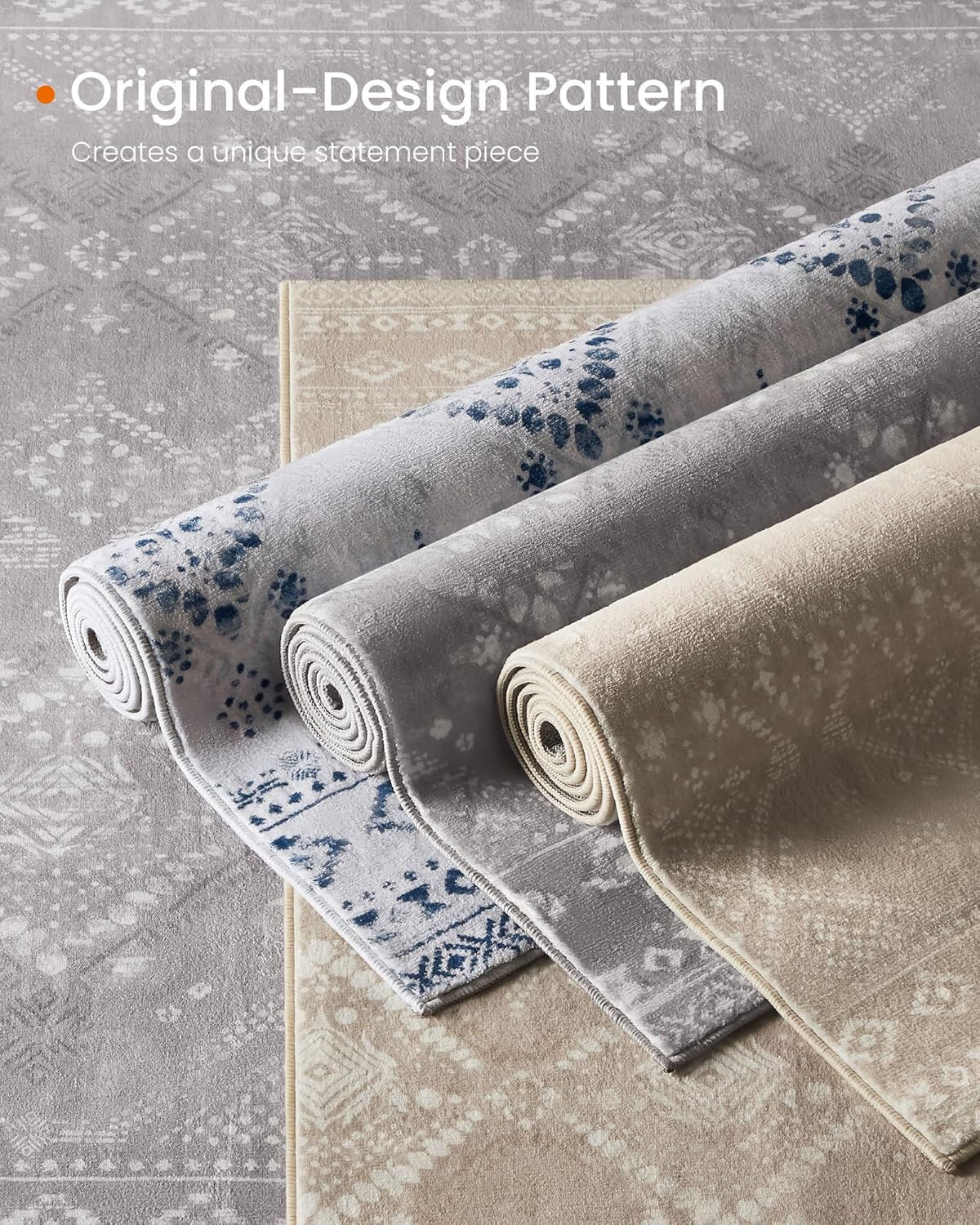 Covor decorativ antiderapant, stil boho, lavabil la masina, 120Ã—170 cm, gri — imaginea 5