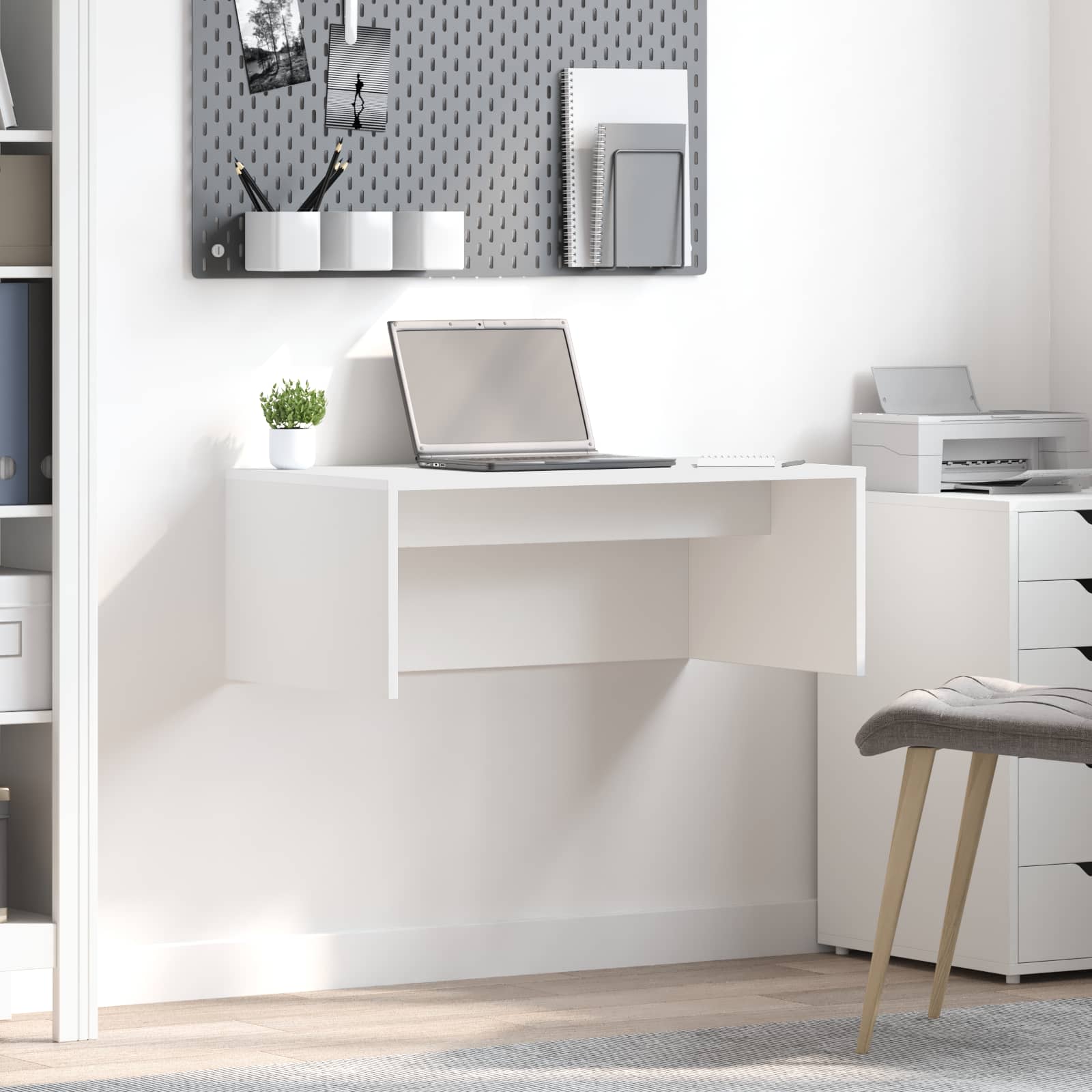 Birou montat pe perete Alb 80 x 45 x 30 cm Lemn compozit — imaginea 2
