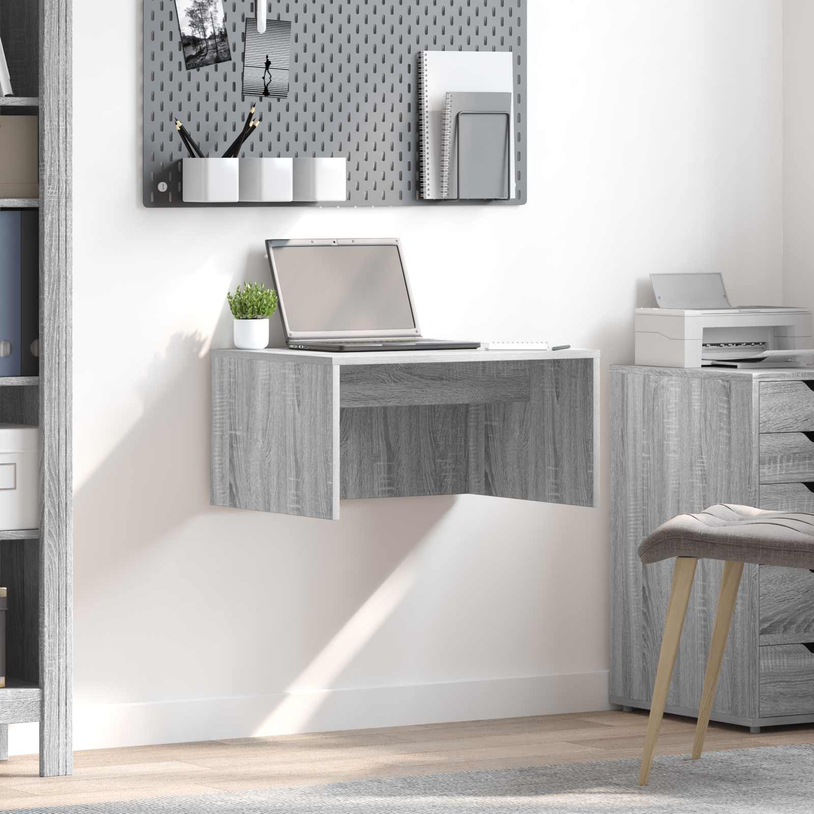 Birou montat pe perete Gri Sonoma 60 x 45 x 30 cm Lemn compozit — imaginea 2