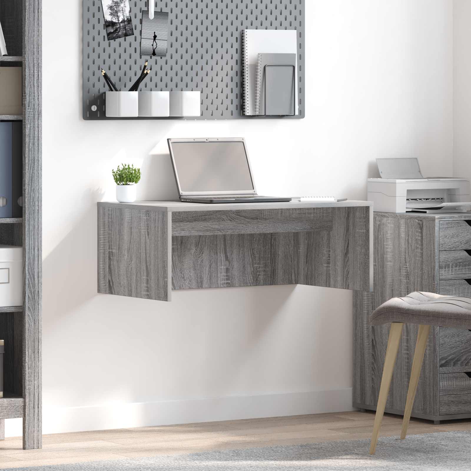 Birou montat pe perete Gri Sonoma 80 x 45 x 30 cm Lemn compozit — imaginea 2
